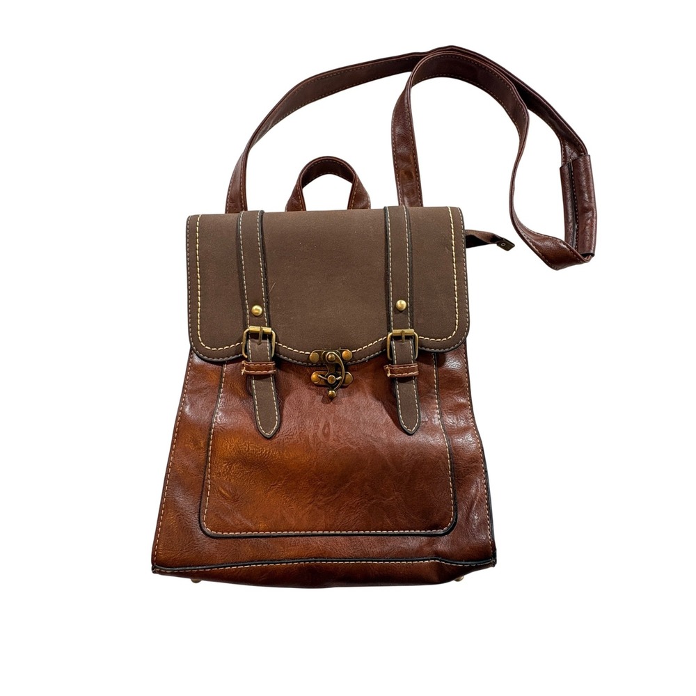 Unbranded Vintage Style Faux Leather Backpack Womens Medium Brown Satchel Bag